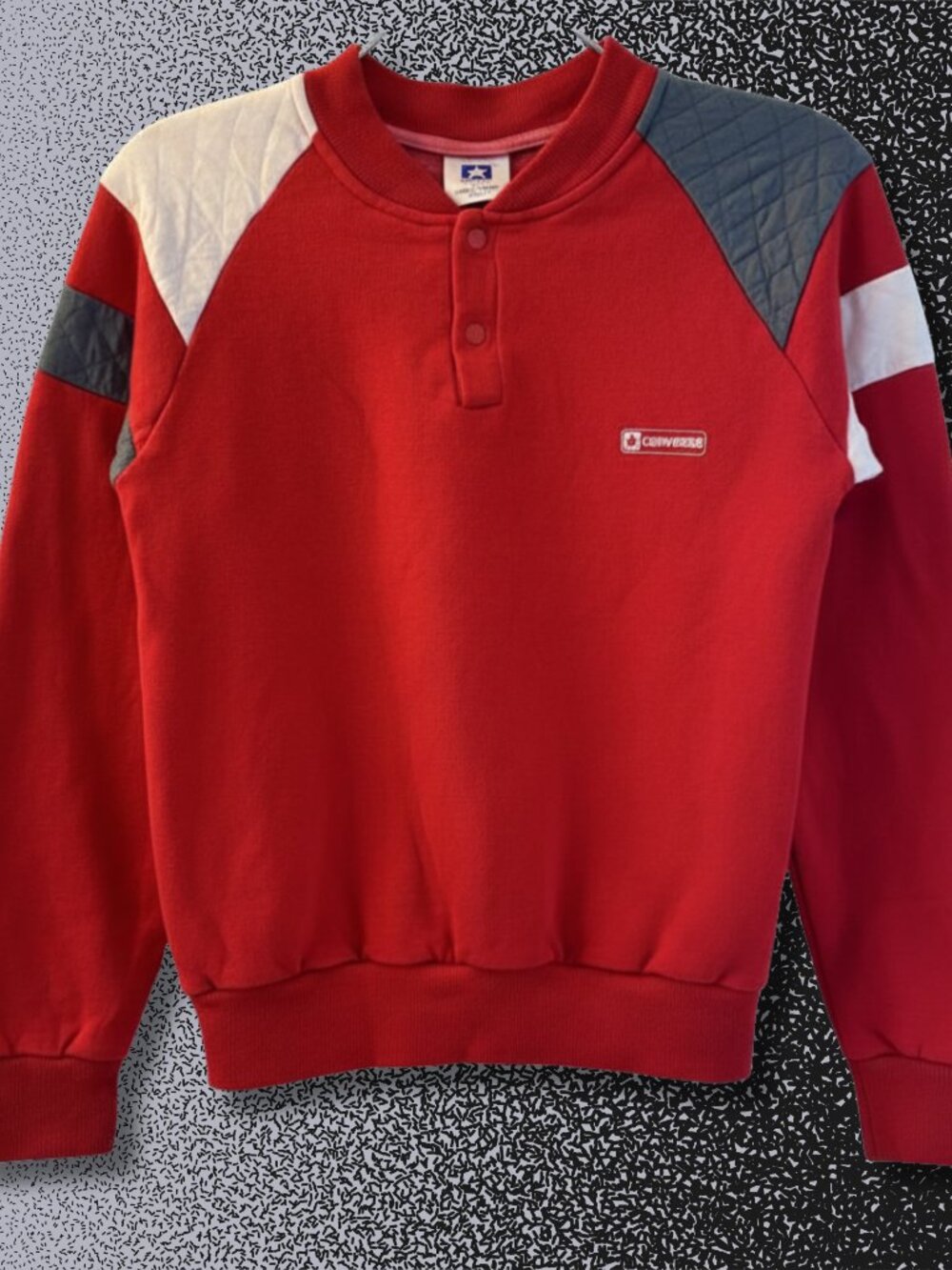 Vintage Converse Youth L Henley Sweatshirt Red Gray White Colorblock USA